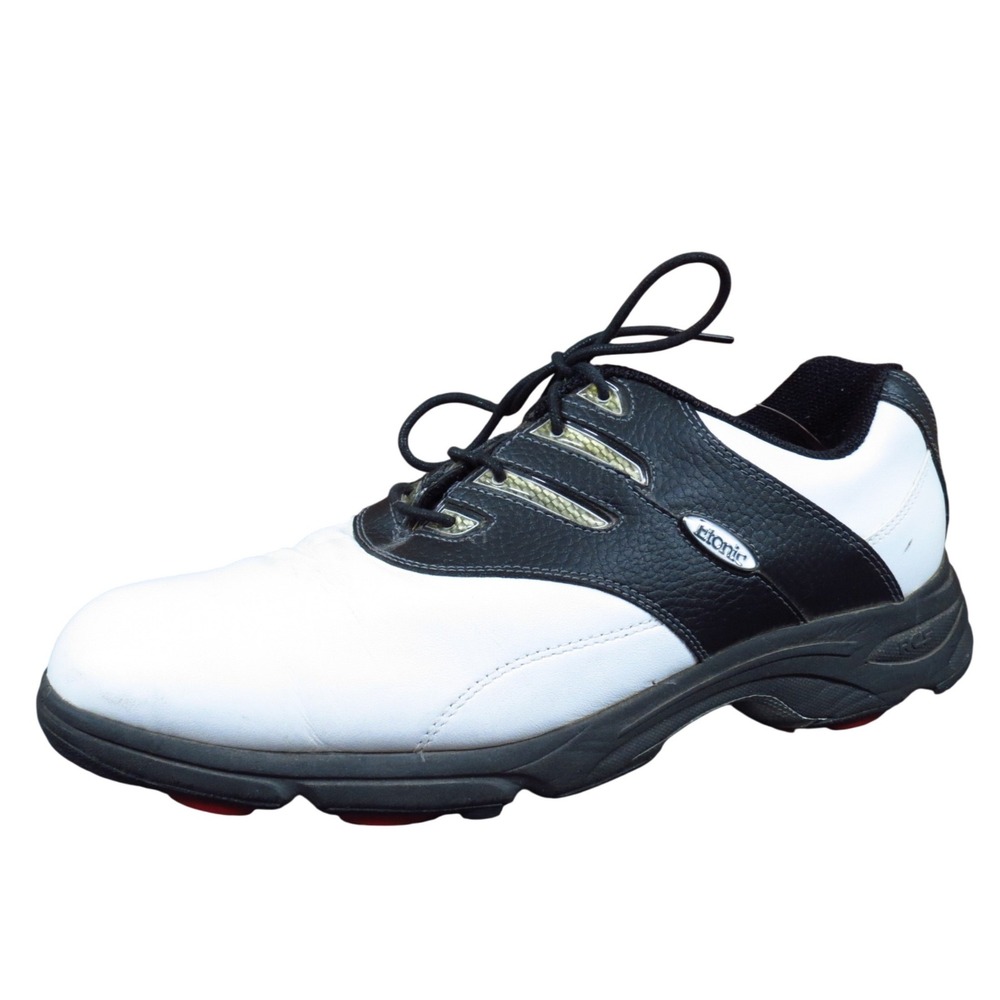 Etonic Mens Leather Golf Shoes Size 9 White Black Lace-Up Comfort‎ Performance